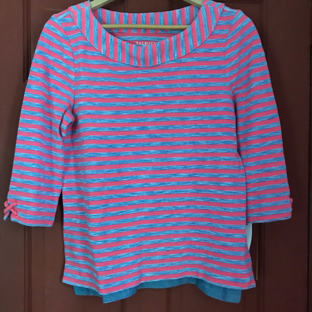 Talbots Chambray Accent Striped Top Size SP